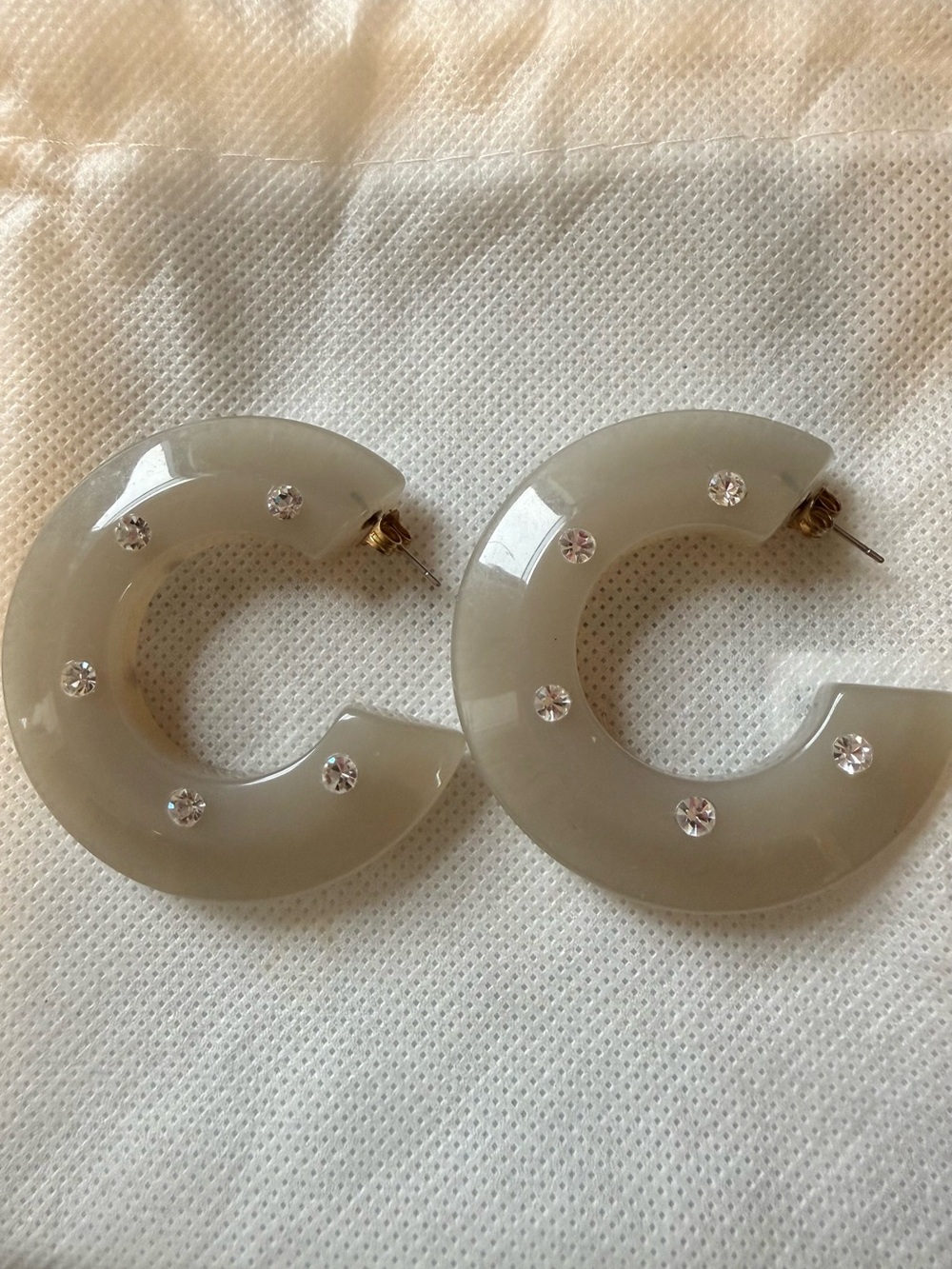 Rachel Comey Hula Earrings in Gray Acrylic with Rhinestones